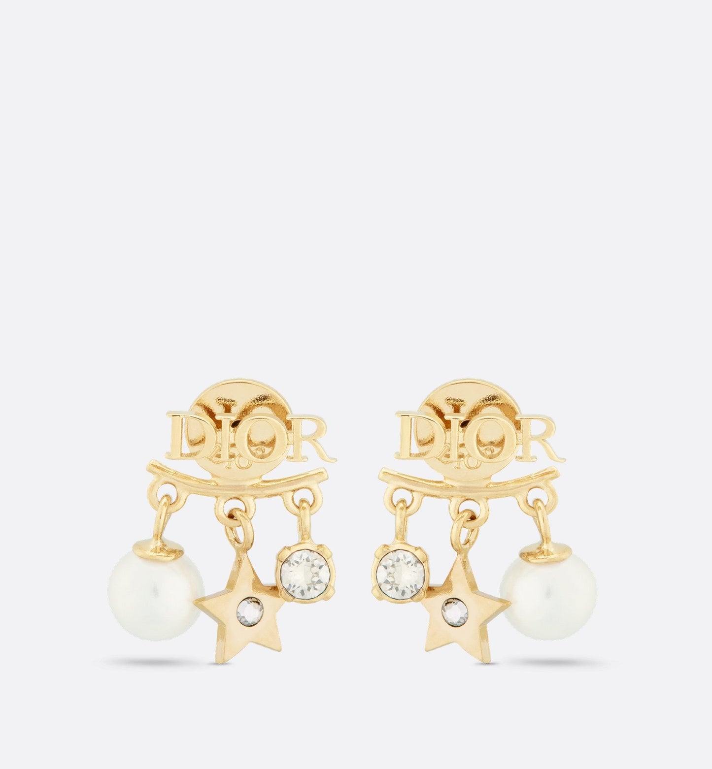 Luxury DiorEvolution Earrings Gold Finish Metal White Resin Pearls And White Crystals