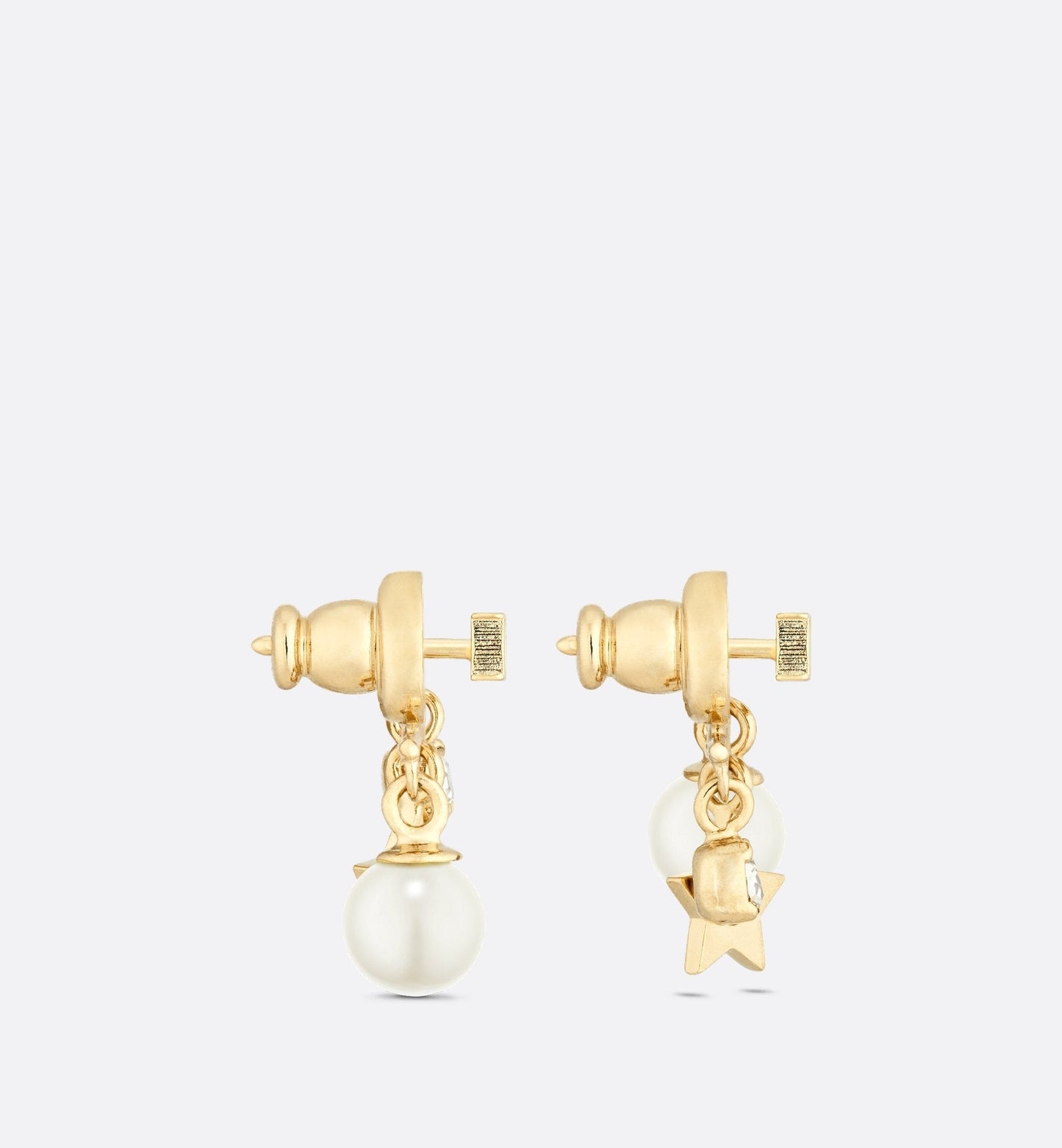 Luxury DiorEvolution Earrings Gold Finish Metal White Resin Pearls And White Crystals