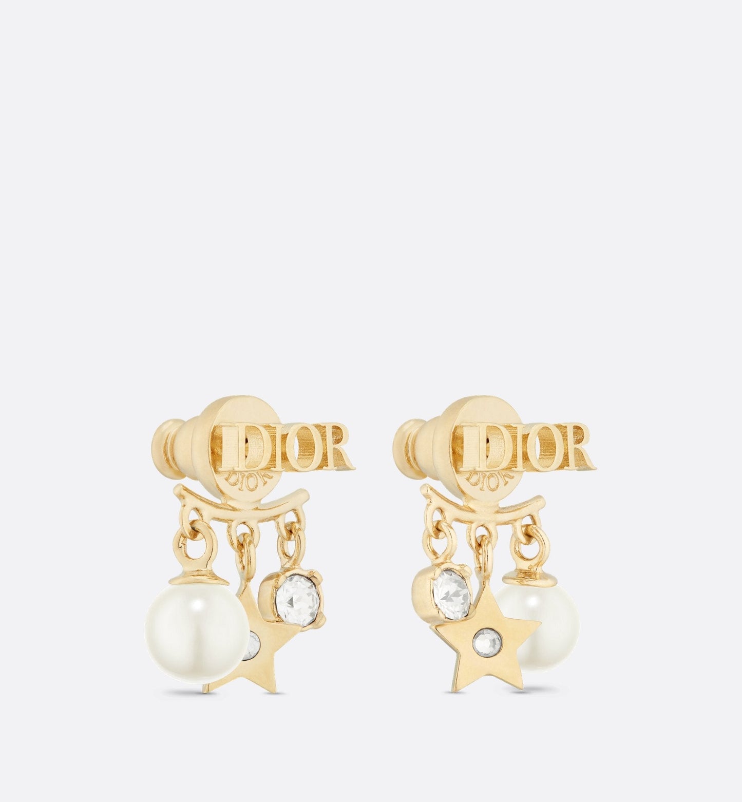 Luxury DiorEvolution Earrings Gold Finish Metal White Resin Pearls And White Crystals