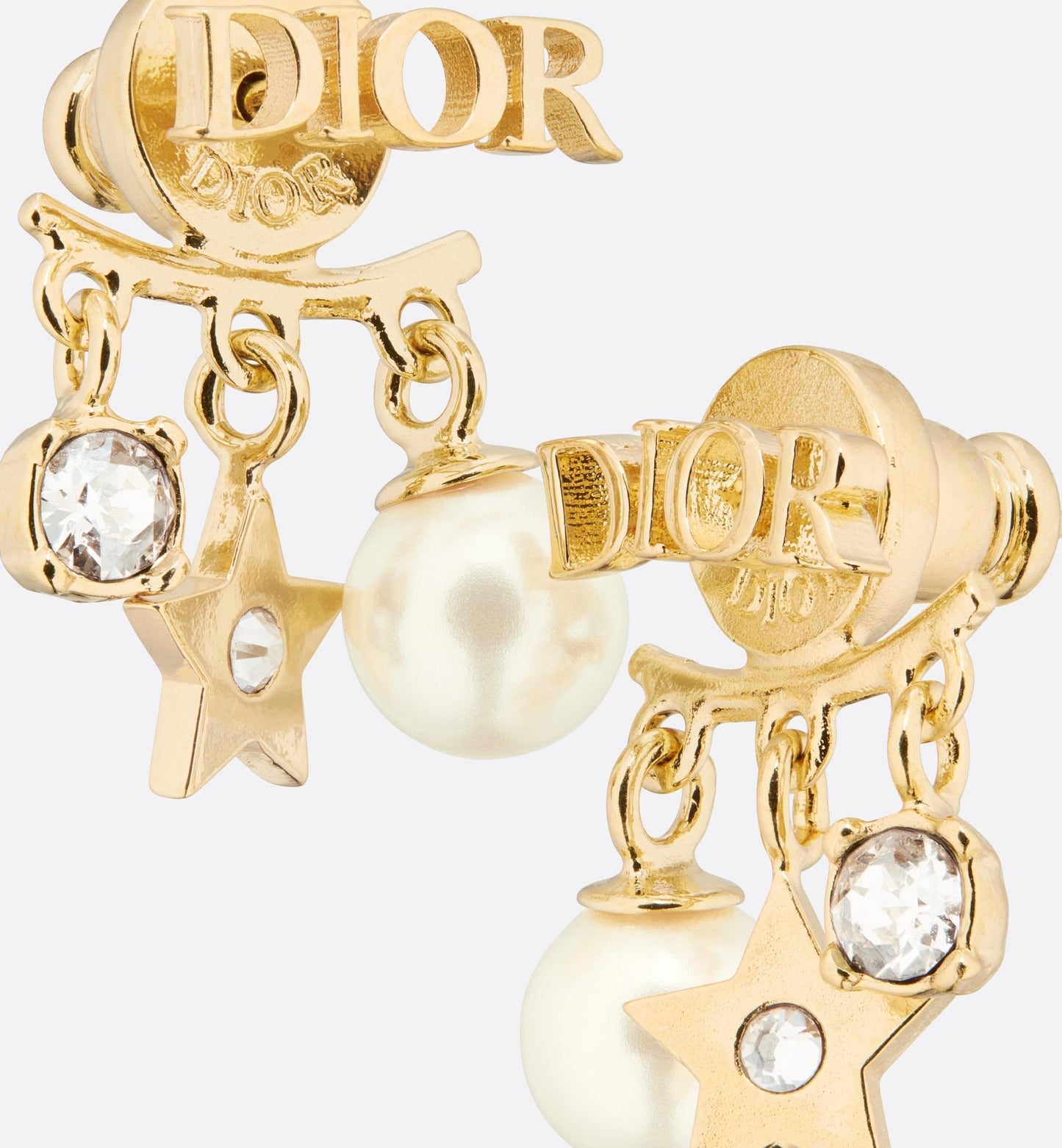 Luxury DiorEvolution Earrings Gold Finish Metal White Resin Pearls And White Crystals
