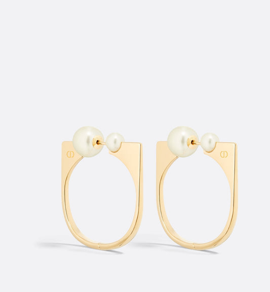 Large Luxury Dior Tribales New Look Earrings Gold Finish Metal And White Resin Pearls