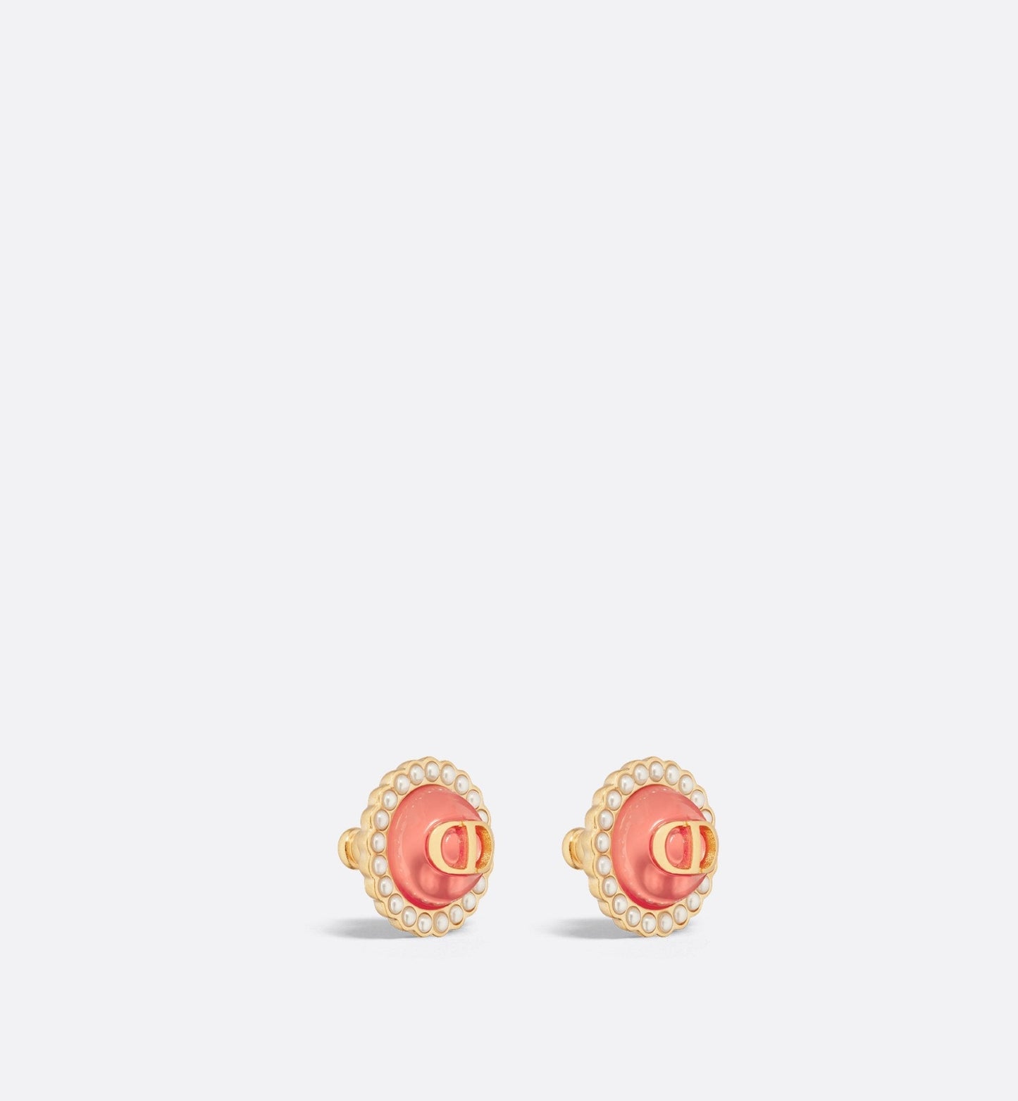 Luxury Dioriviera Petit Cd Baroque Stud Earrings Gold Finish Metal With White Resin Pearls And Coral Glass