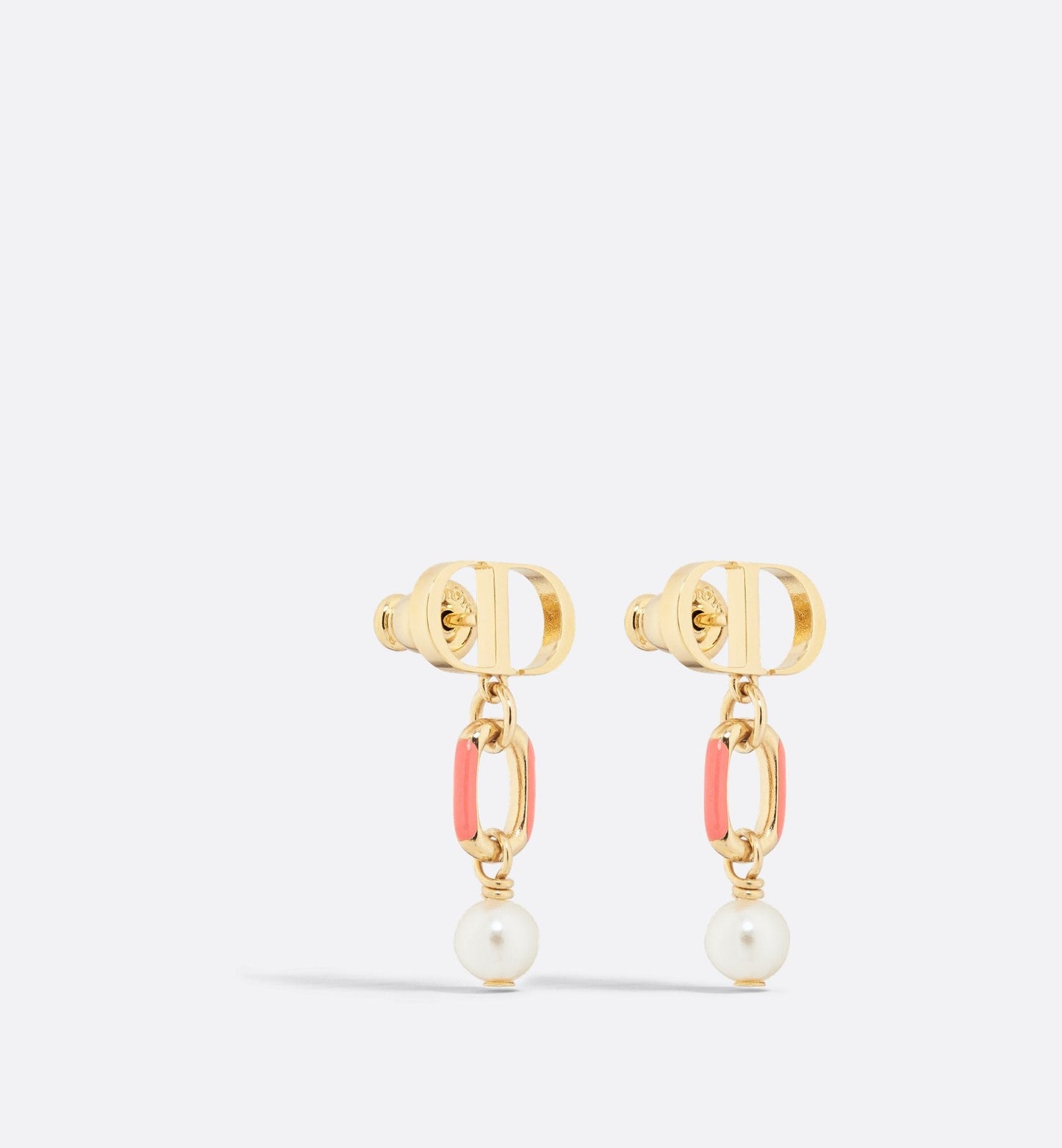 Luxury Dioriviera Petit Cd Earrings Gold Finish Metal With White Resin Pearls And Coral Lacquer