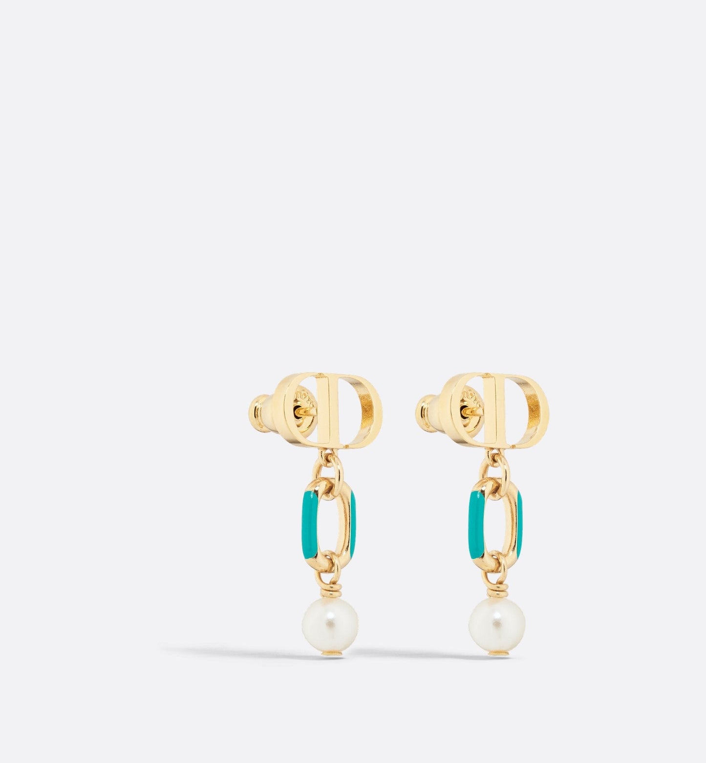 Luxury Dioriviera Petit Cd Earrings Gold Finish Metal White Resin Pearls And Aquamarina Lacquer