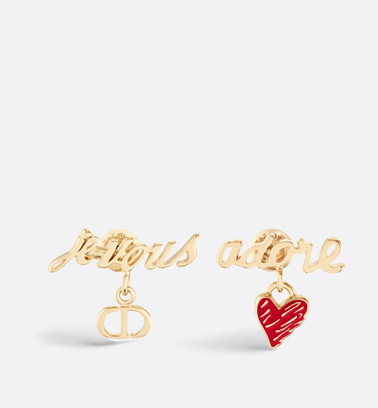 Luxury Dioramour Je Vous Adore Earrings Gold Finish Metal And Red Lacquer