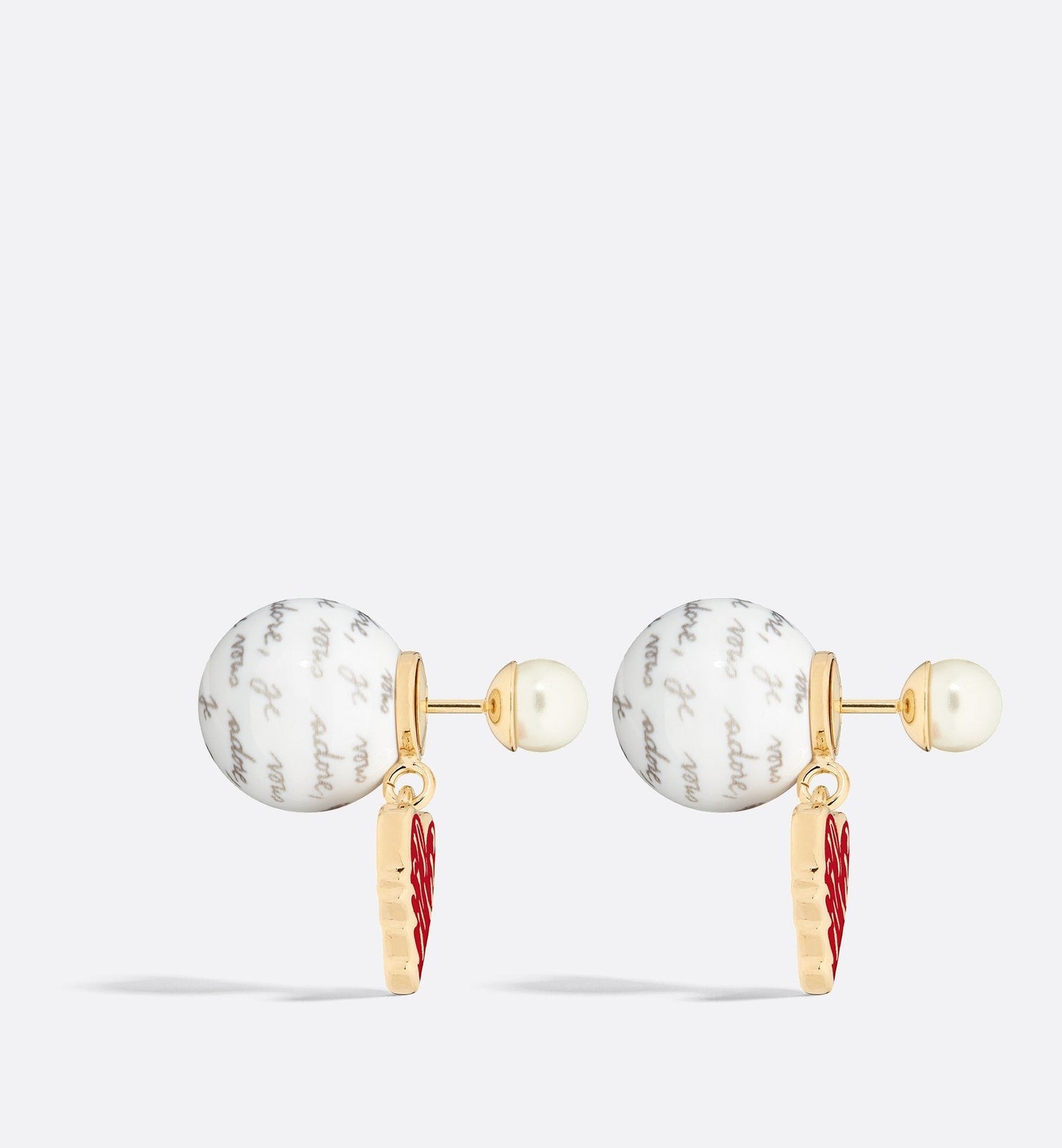 Luxury Dioramour Tribales Earrings Gold Finish Metal With White Resin Pearls And Red Lacquer