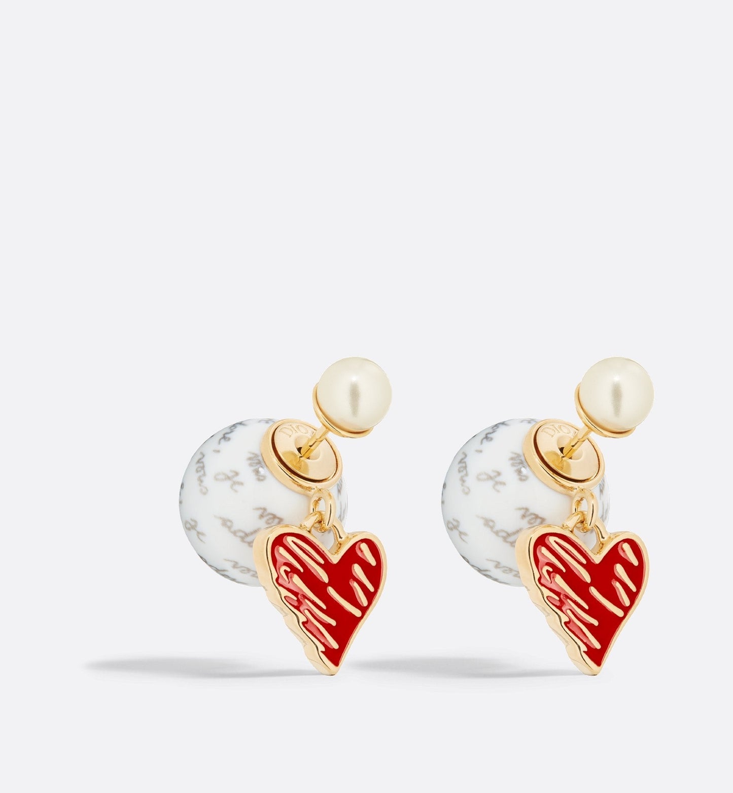 Luxury Dioramour Tribales Earrings Gold Finish Metal With White Resin Pearls And Red Lacquer