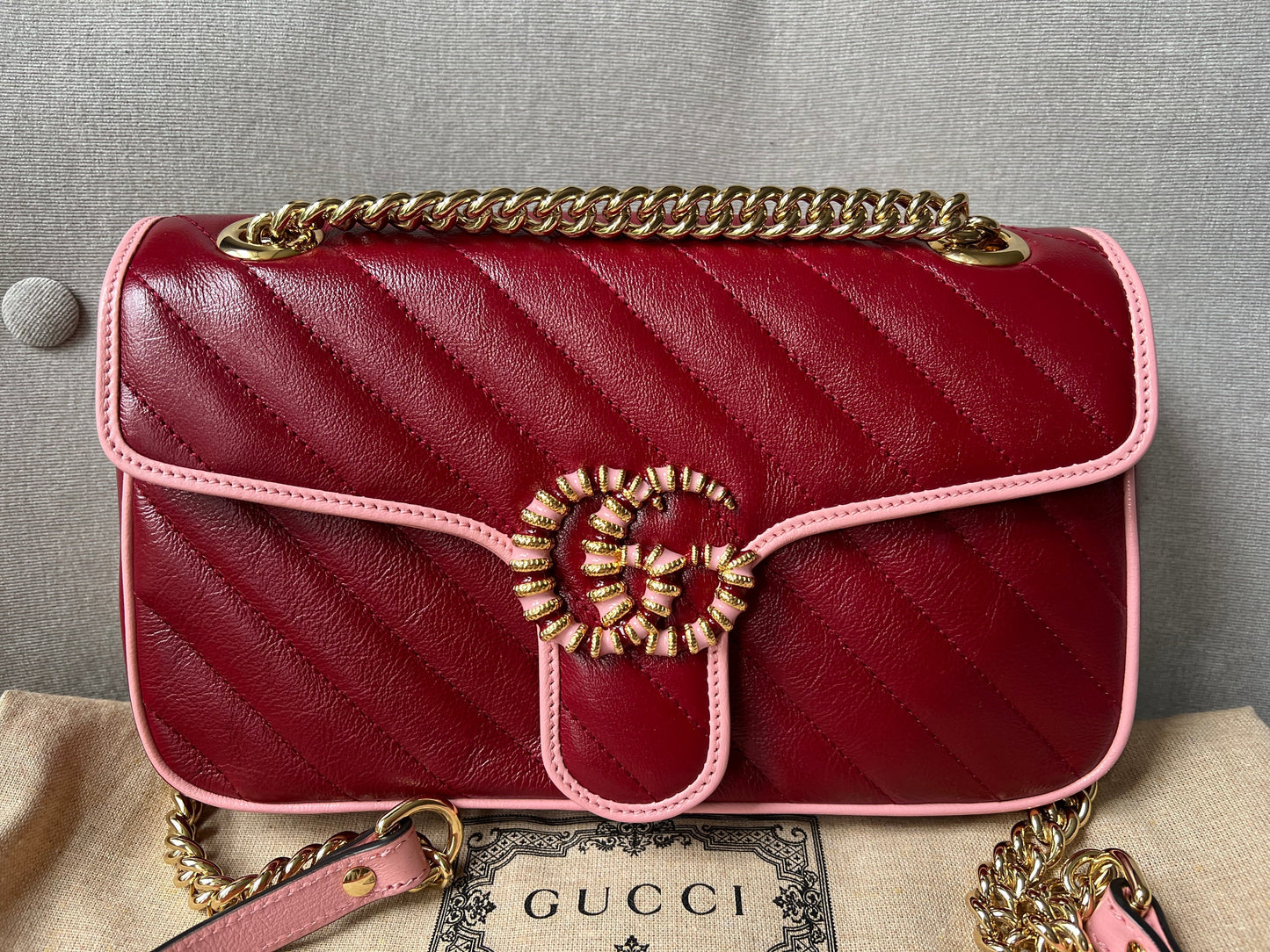 Luxury Gucci GG Torchon Pink Marmont Small Shoulder Bag