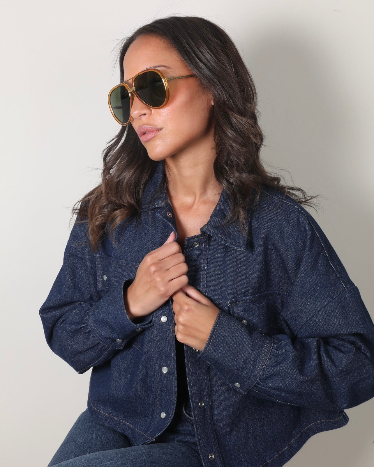 Luxury Gucci Gold Acetate Aviator Sunglasses