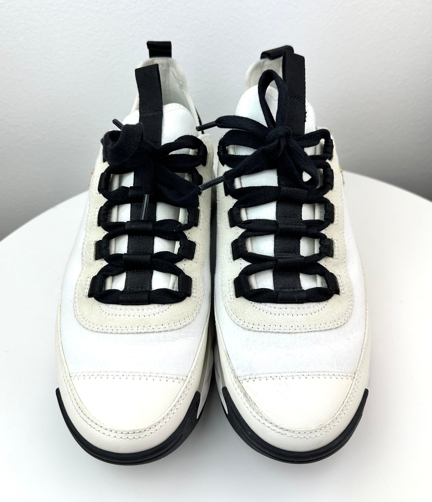 Chanel Mixed Fabric Sneakers in White Beige and Black
