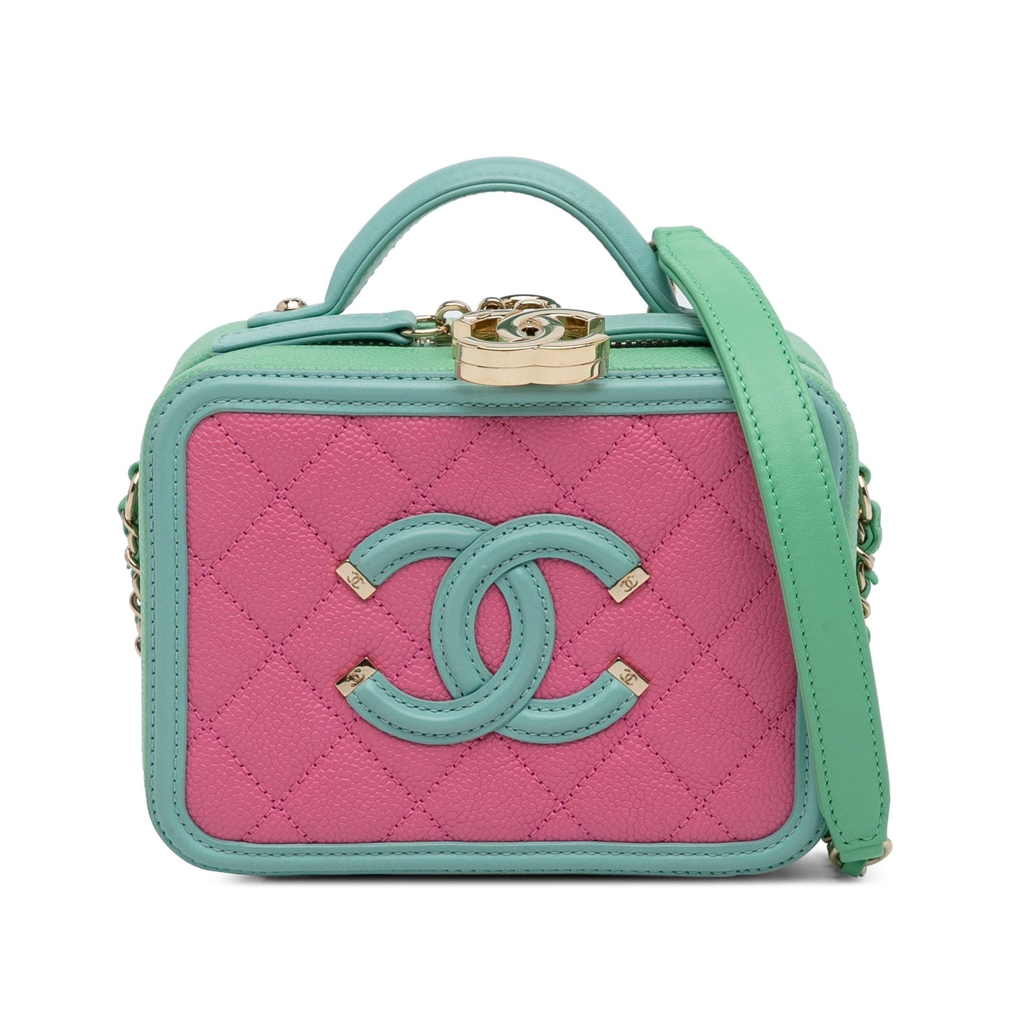 Luxury Chanel CC Filigree Vanity Case Pink Caviar Gold