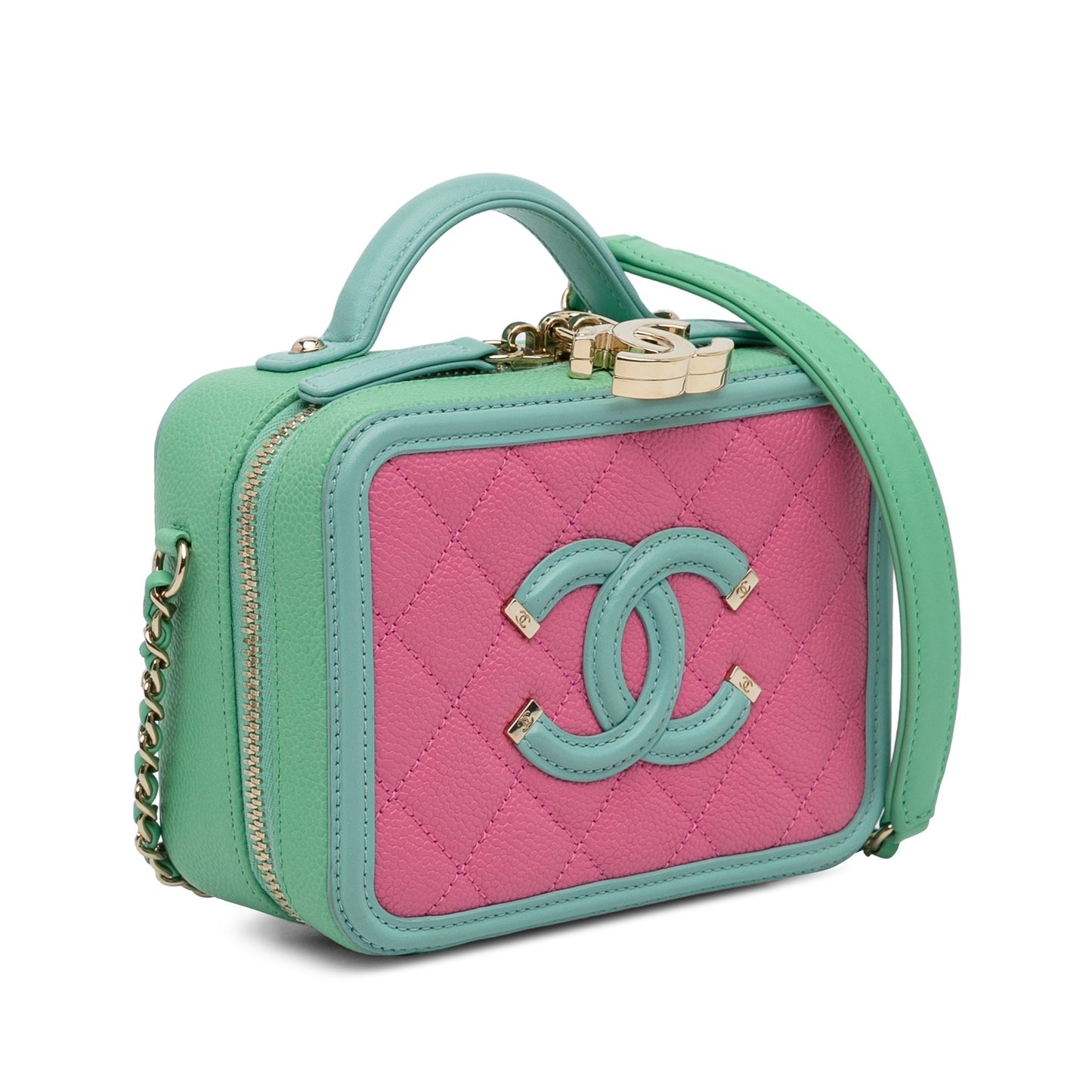 Luxury Chanel CC Filigree Vanity Case Pink Caviar Gold
