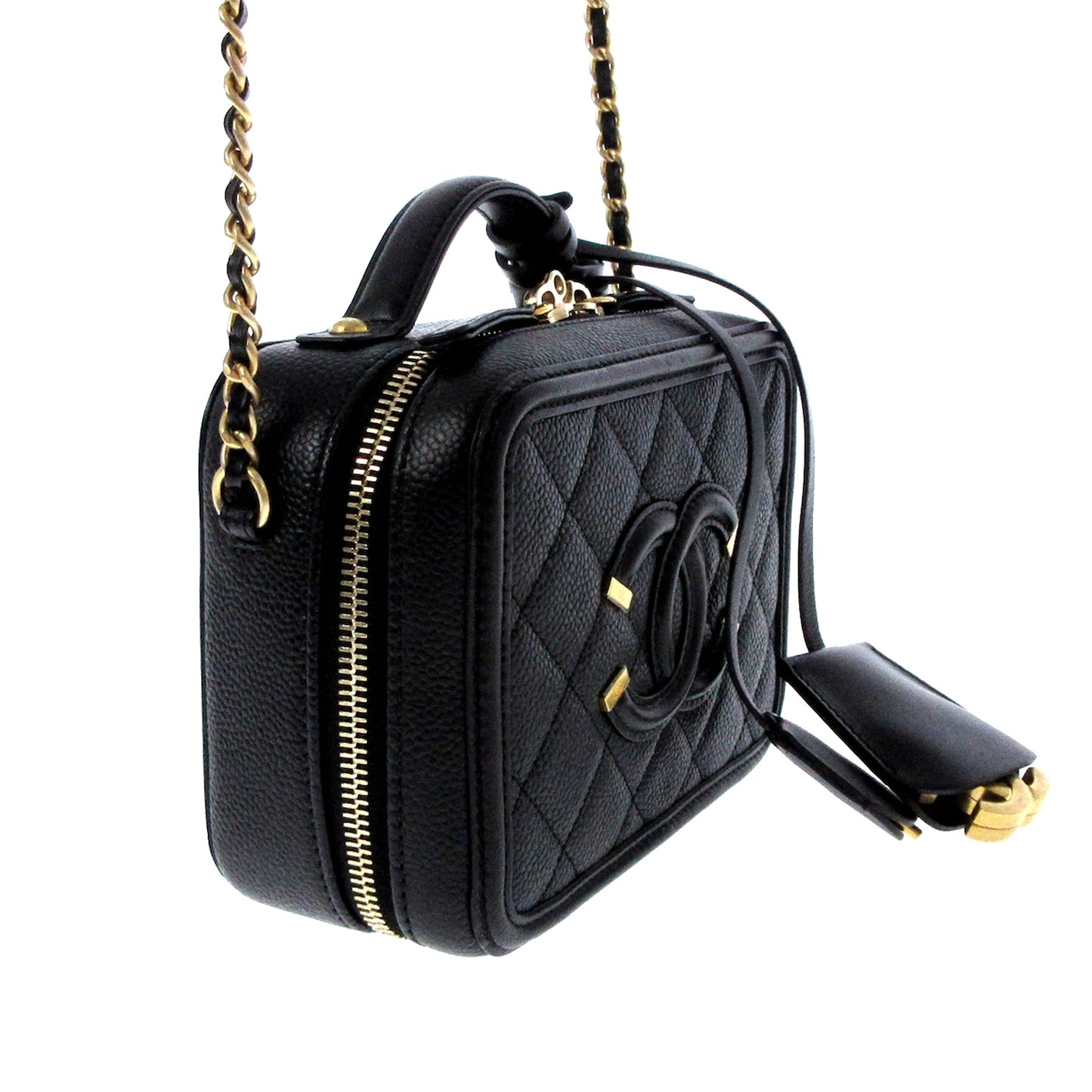 Luxury Chanel CC Filigree Vanity Case Black Caviar gold