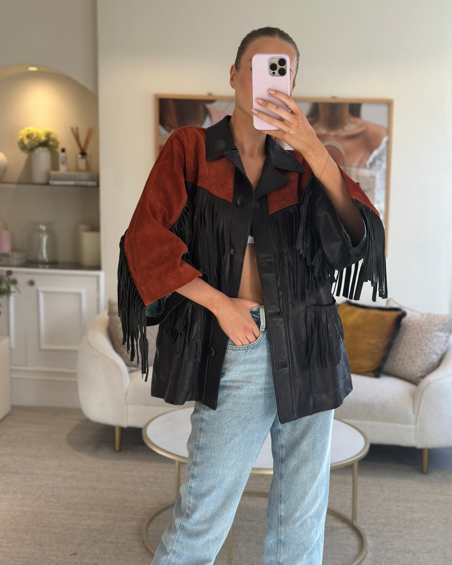 Luxury Gucci Black and Orange Leather Fringe and Studded Jacket in Size IT 36 (UK 4)
