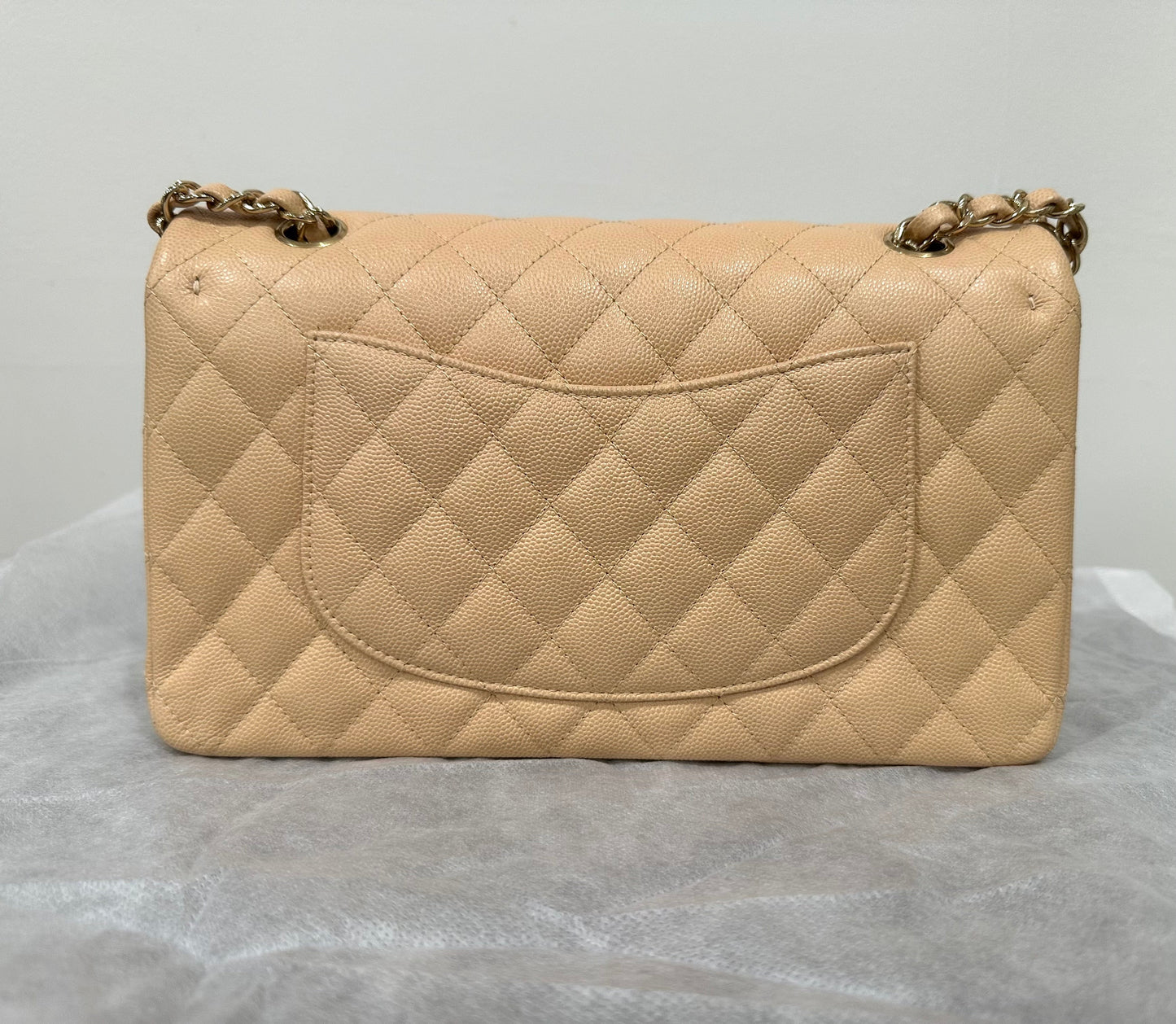 Chanel Medium Classic Handbag in Beige Caviar and Gold-Tone Metal