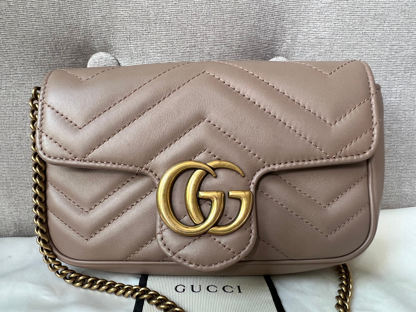 Luxury Gucci GG Dusty Pink Marmont Super Mini Shoulder Bag