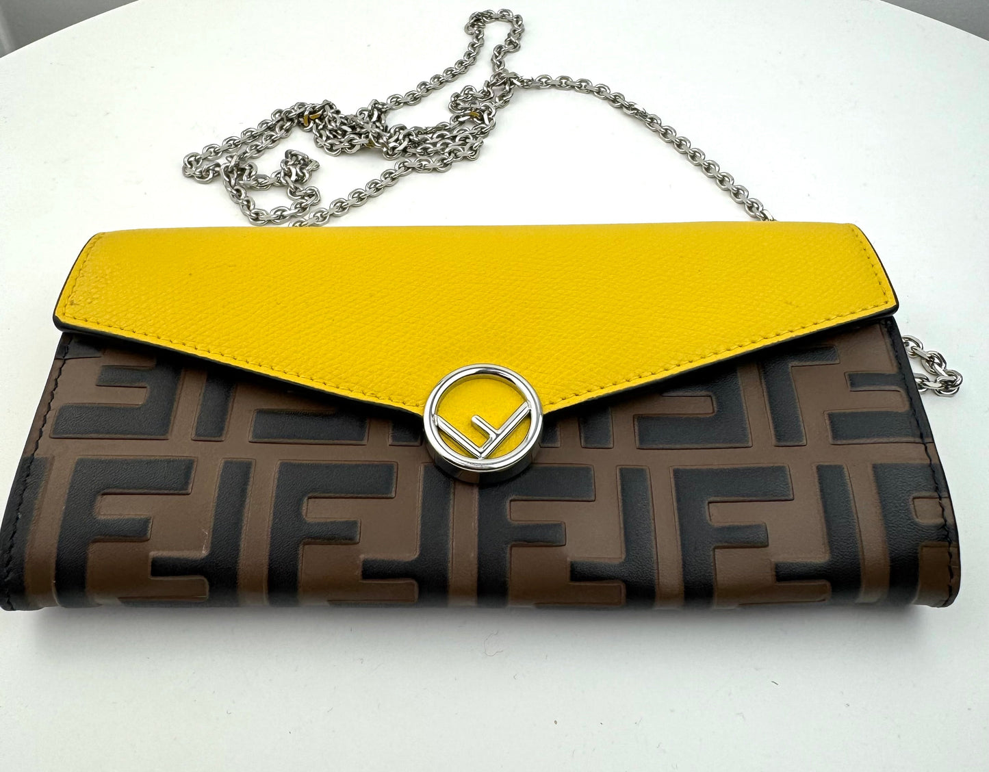 Fendi Continental Wallet with Chain in Yellow Leather