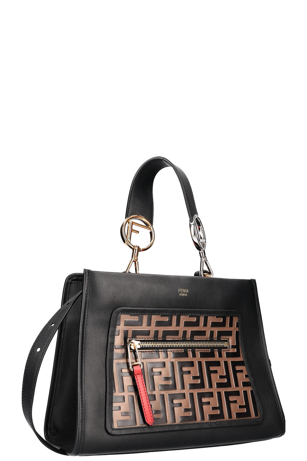 Luxury Fendi Runaway Shopping Bag Zucca Black