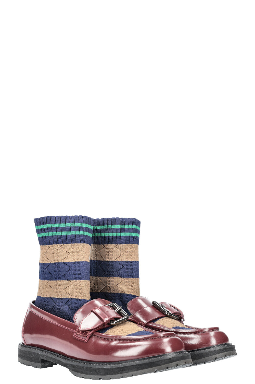 Luxury Fendi Sock Loafers Flats Stripes Brown