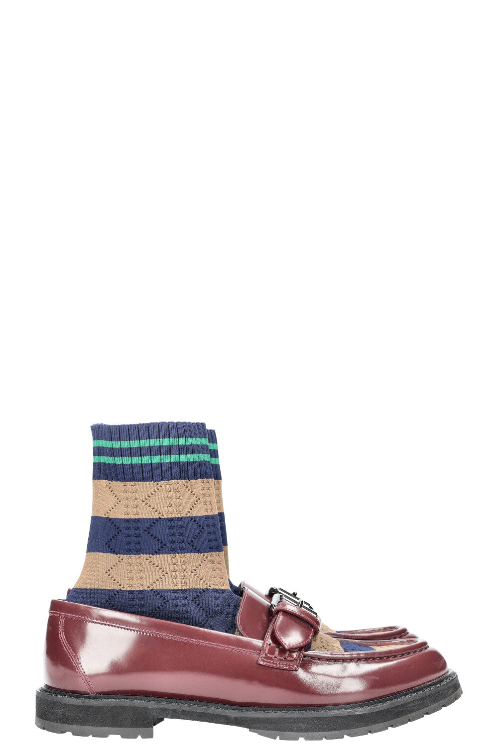 Luxury Fendi Sock Loafers Flats Stripes Brown