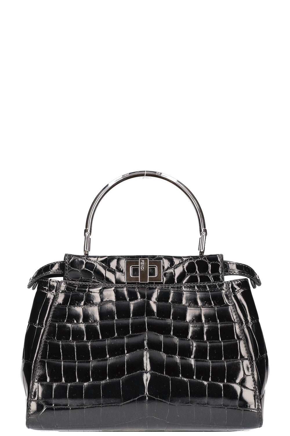 Luxury Fendi Peekaboo Mini Alligator Bag Black