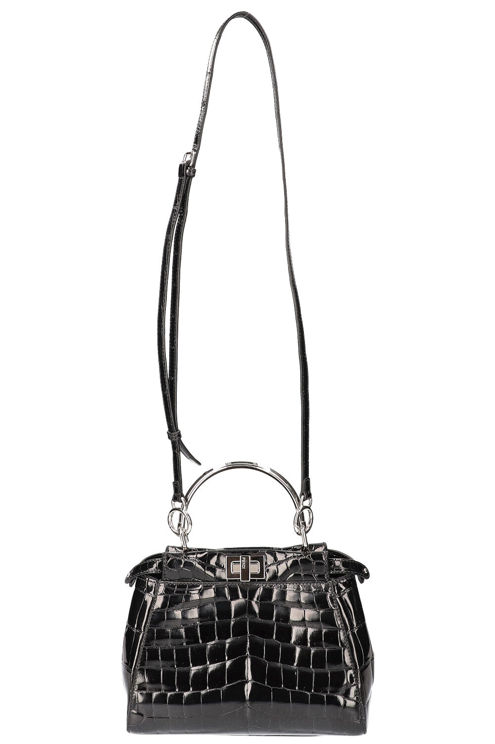 Luxury Fendi Peekaboo Mini Alligator Bag Black