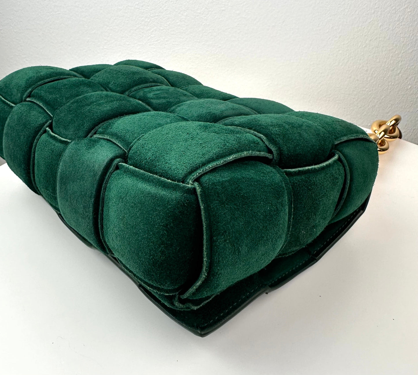 Bottega Veneta Chain Cassette Padded Suede Shoulder Bag Green