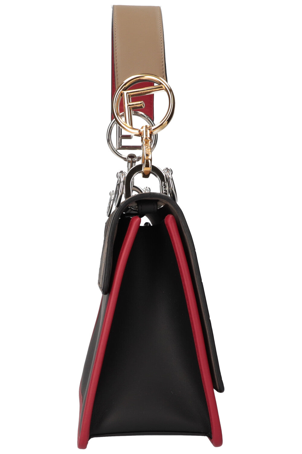 Luxury Fendi Kan I F Bag Logo Print Beige, Red & Black
