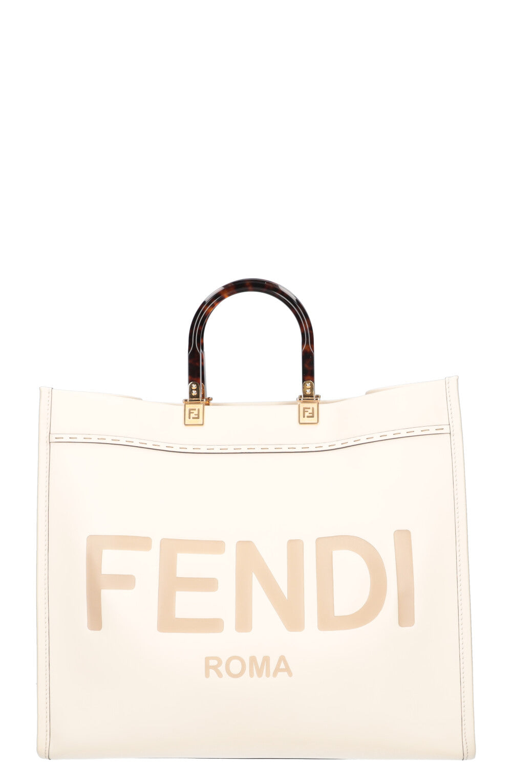 Luxury Fendi Sunshine Tote Large Leather Ivory