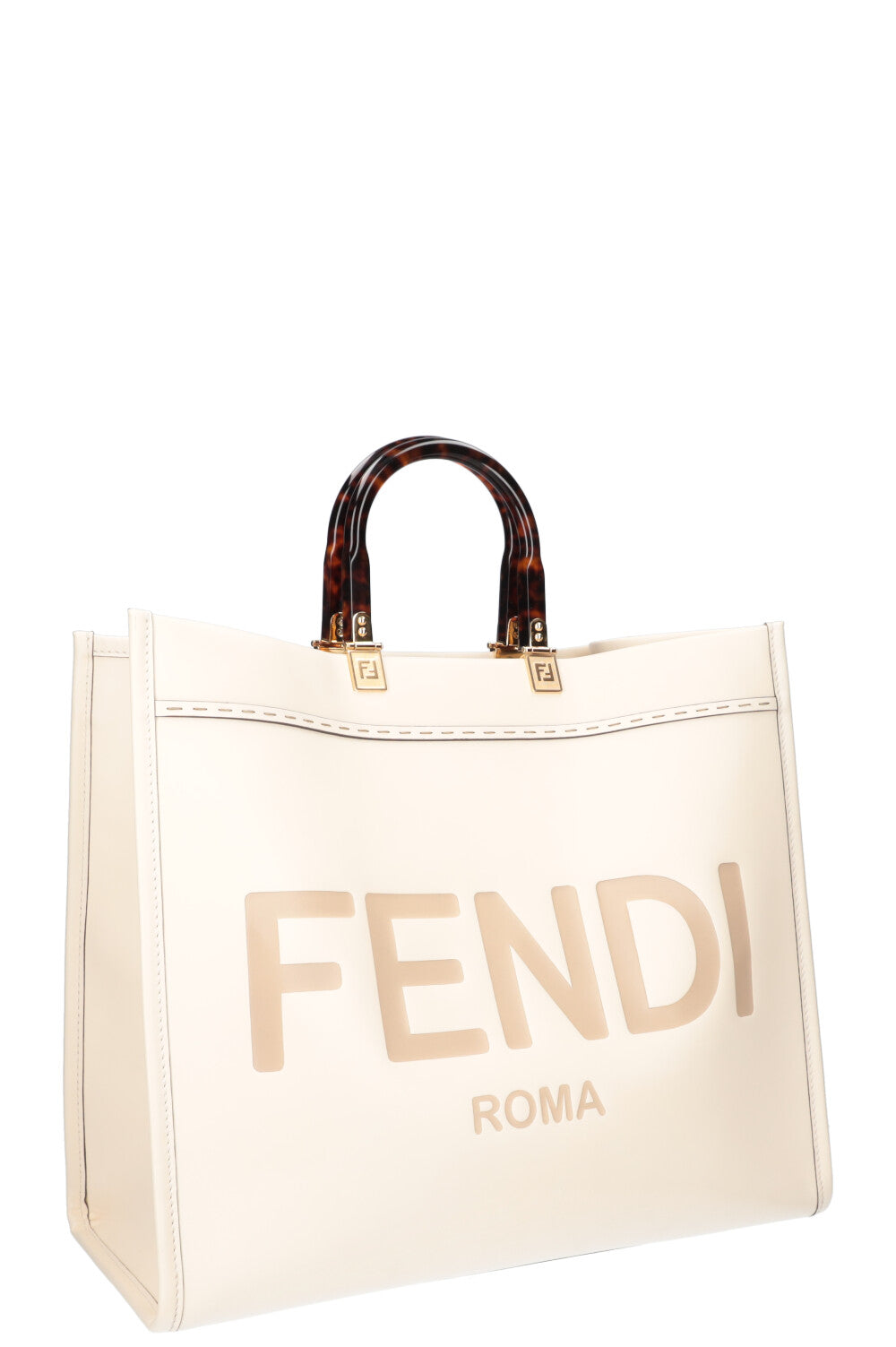 Luxury Fendi Sunshine Tote Large Leather Ivory
