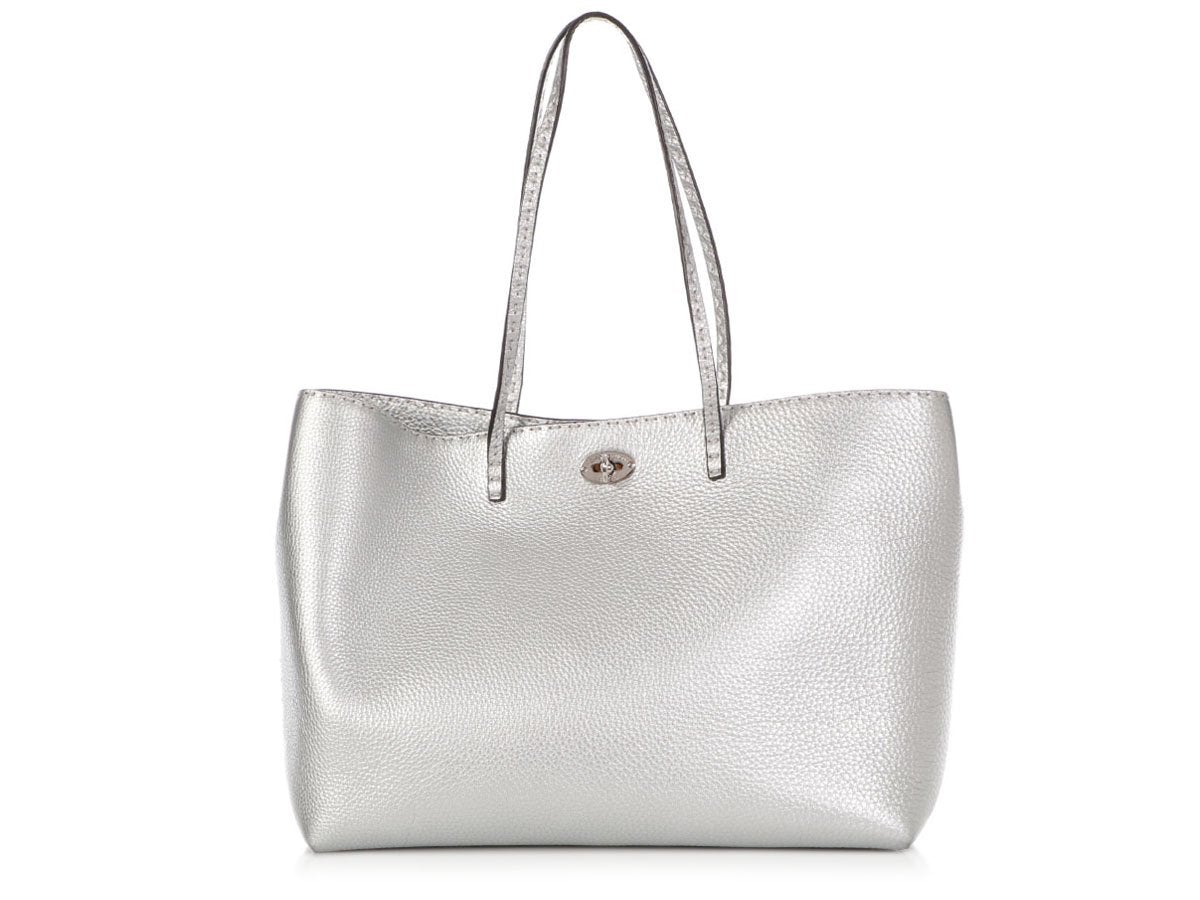 Luxury Fendi Silver Carla Selleria Tote
