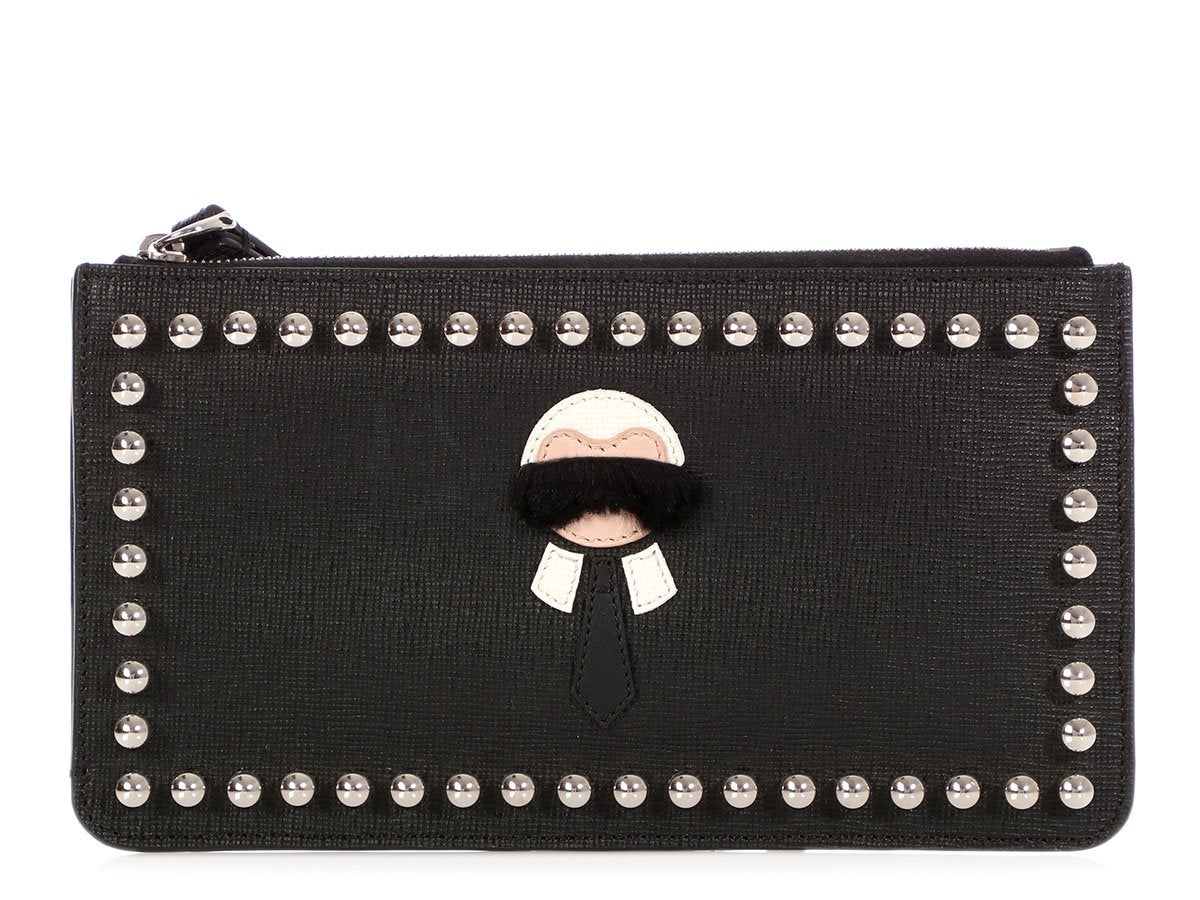 Luxury Fendi Black Studded Karlito Wristlet