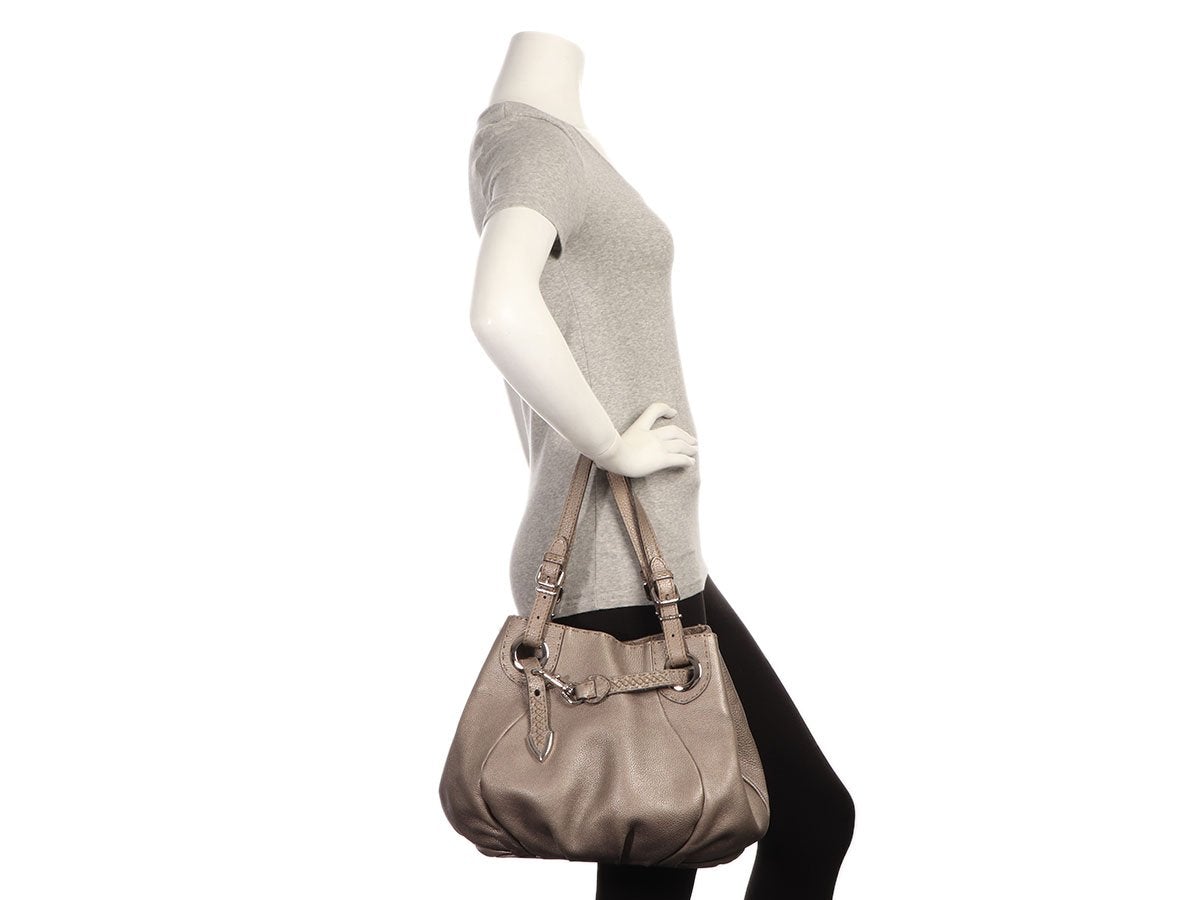 Luxury Fendi Metallic Silver Selleria Belted Bucket Tote
