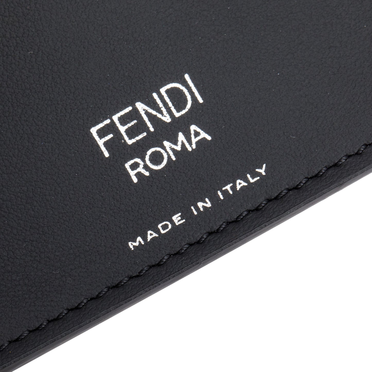 Fendi 2022 Black Leather Brown FF Zucca Canvas Card Case