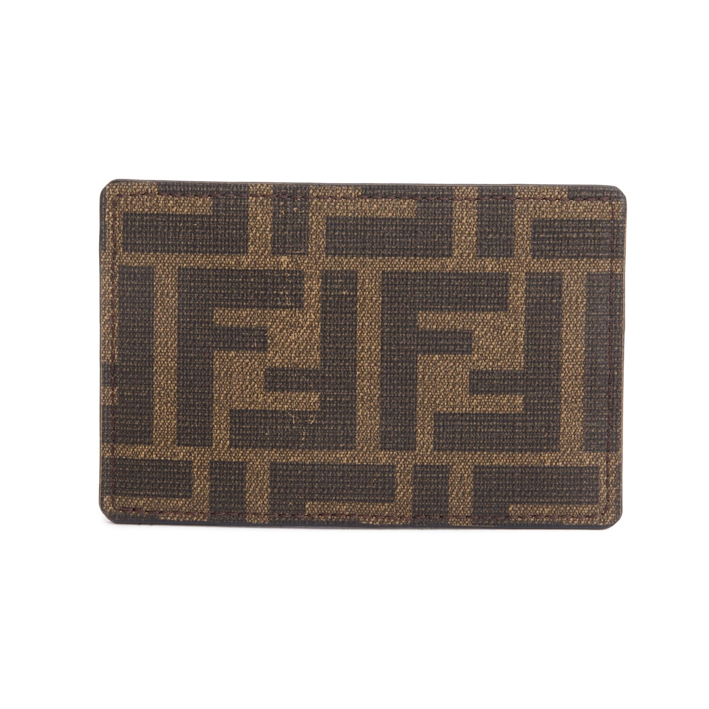 Fendi 2022 Black Leather Brown FF Zucca Canvas Card Case