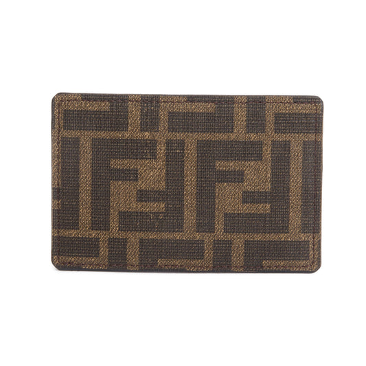 Fendi 2022 Black Leather Brown FF Zucca Canvas Card Case