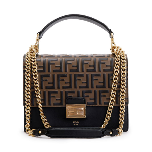 Fendi 2022 FF Embossed & Black Calfskin Leather Kan I Shoulder Bag