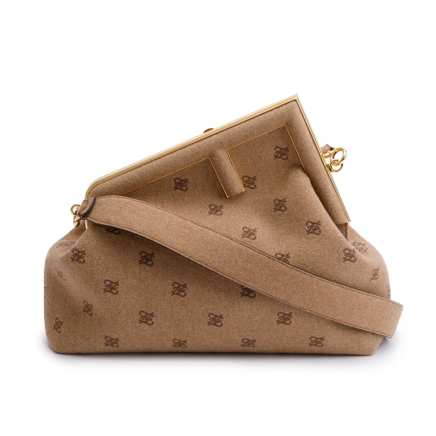 Fendi Beige Flannel Karligraphy Embroidered Medium Fendi First Bag