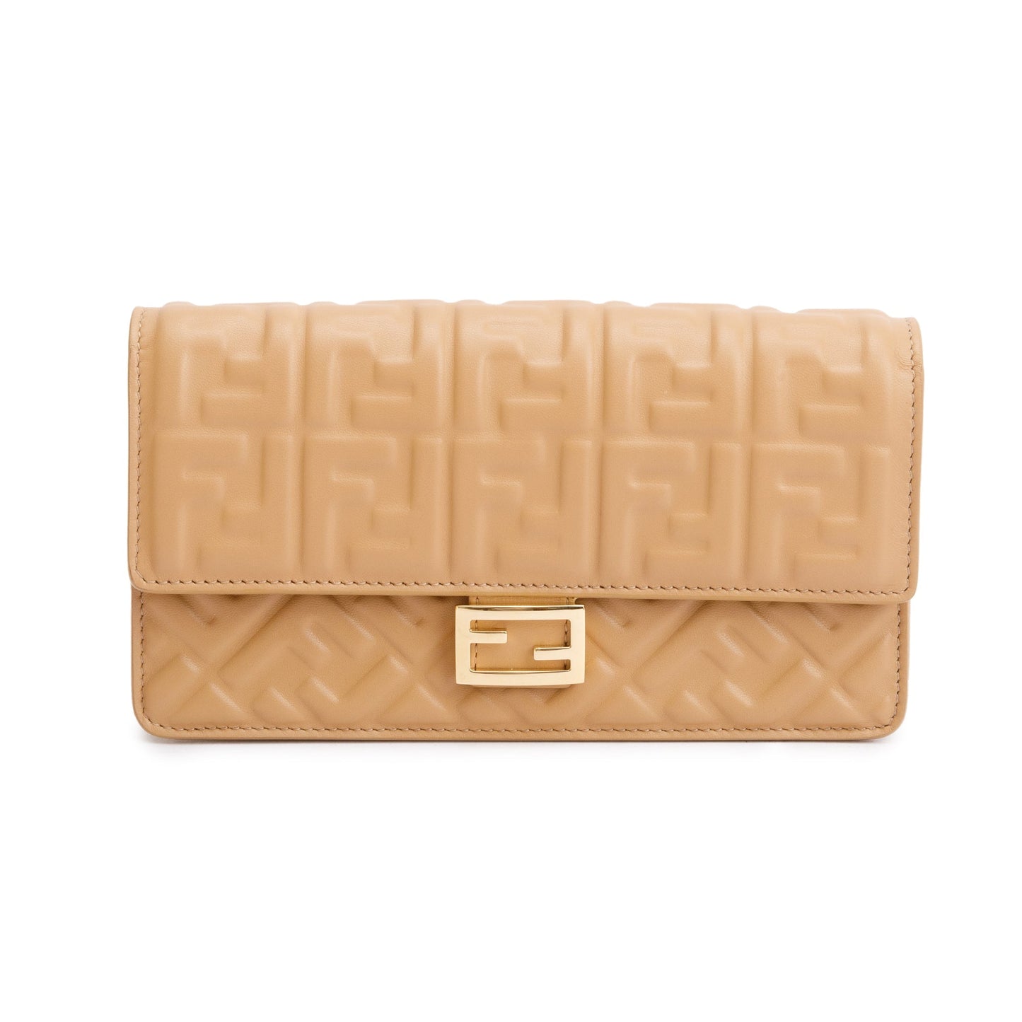 Fendi Beige Leather Baguette Wallet on Chain
