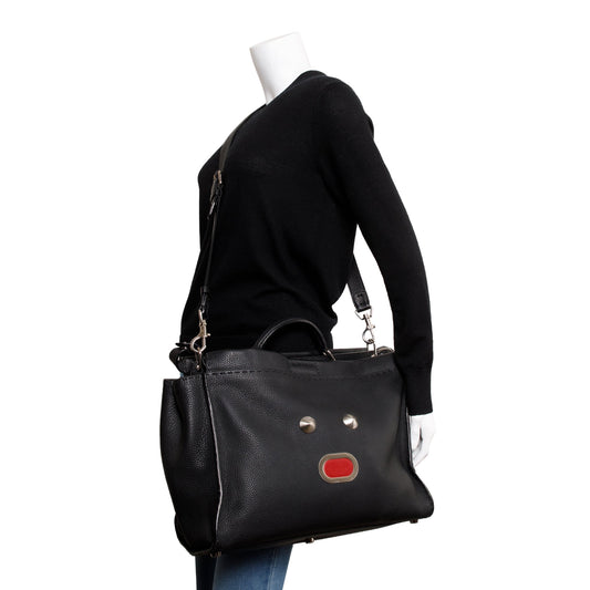 Fendi Black Calfskin Leather Faces XL Peekaboo Bag