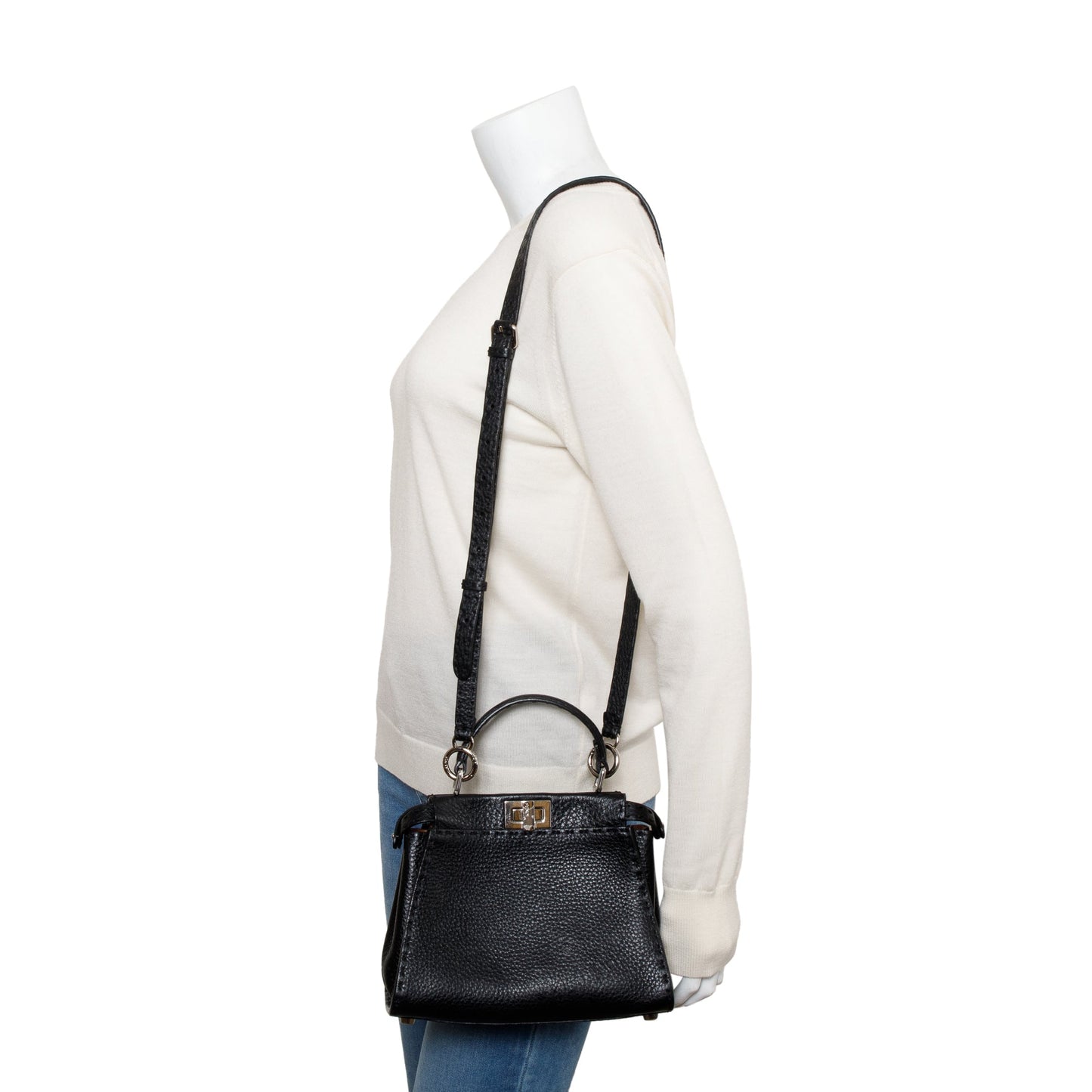 Fendi Black Calfskin Leather Mini Peekaboo ISeeU Bag