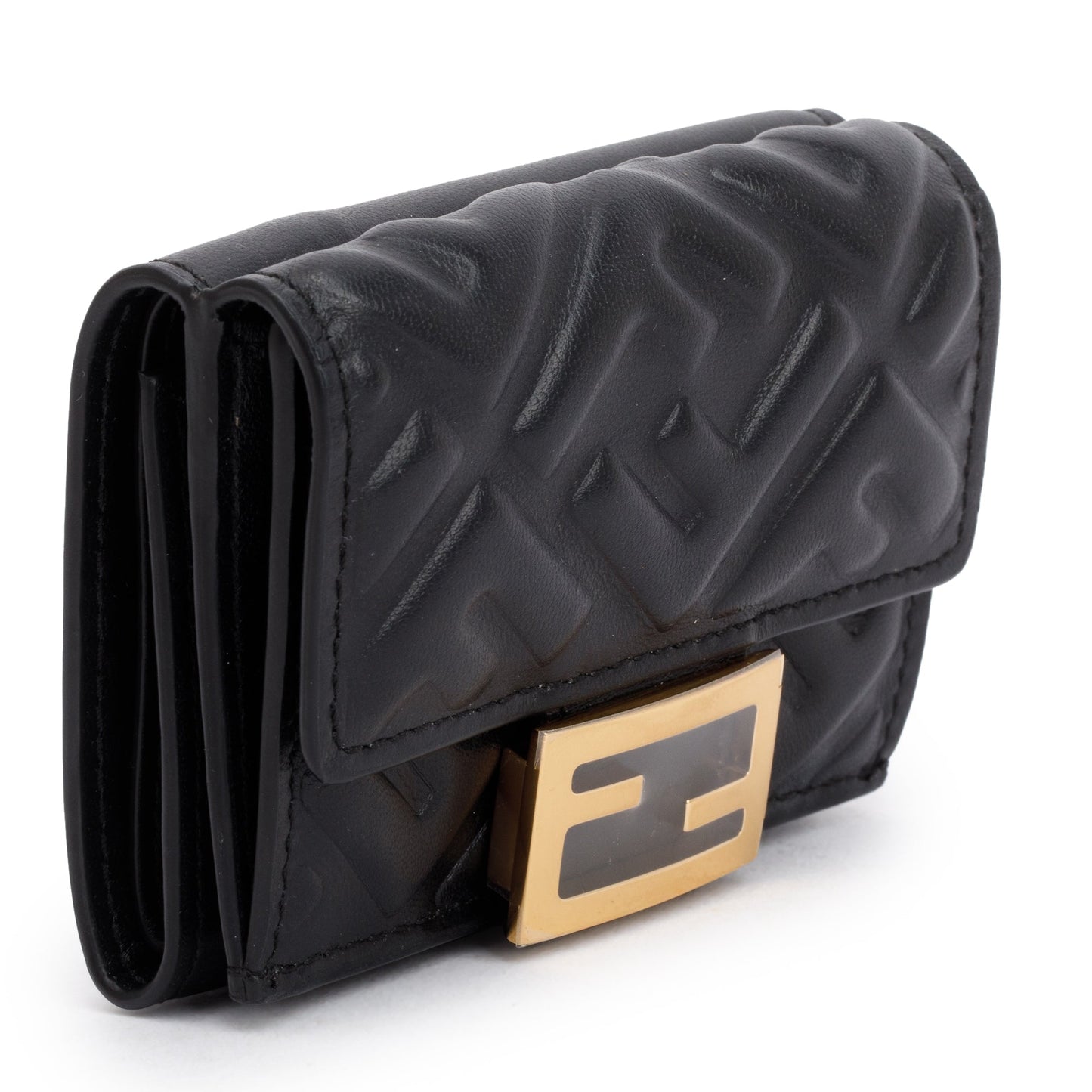 Fendi Black FF Embossed Leather Micro Trifold Wallet