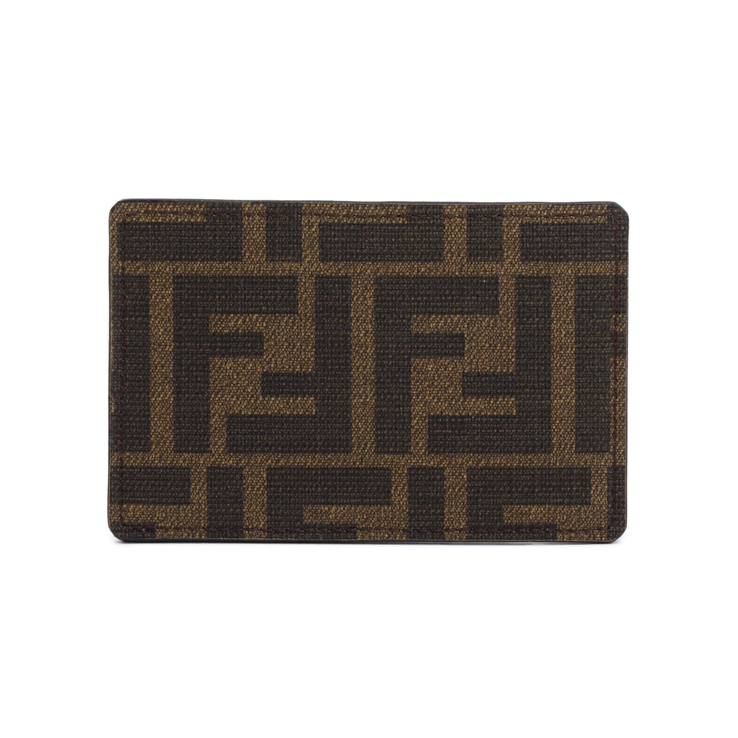 Fendi Black Leather FF Zucca Canvas Card Case