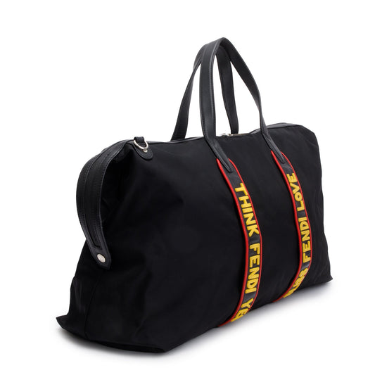 Fendi Black Nylon Leather Trim Vocabulary Duffle Bag