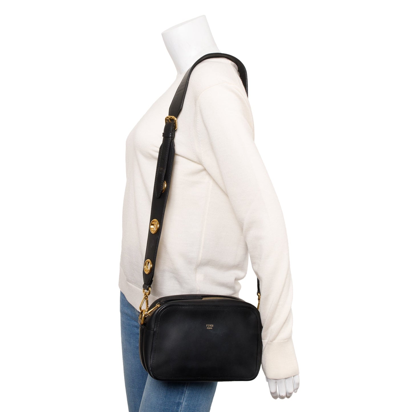 Fendi Black Vitello Century Leather F is Fendi Camera Bag