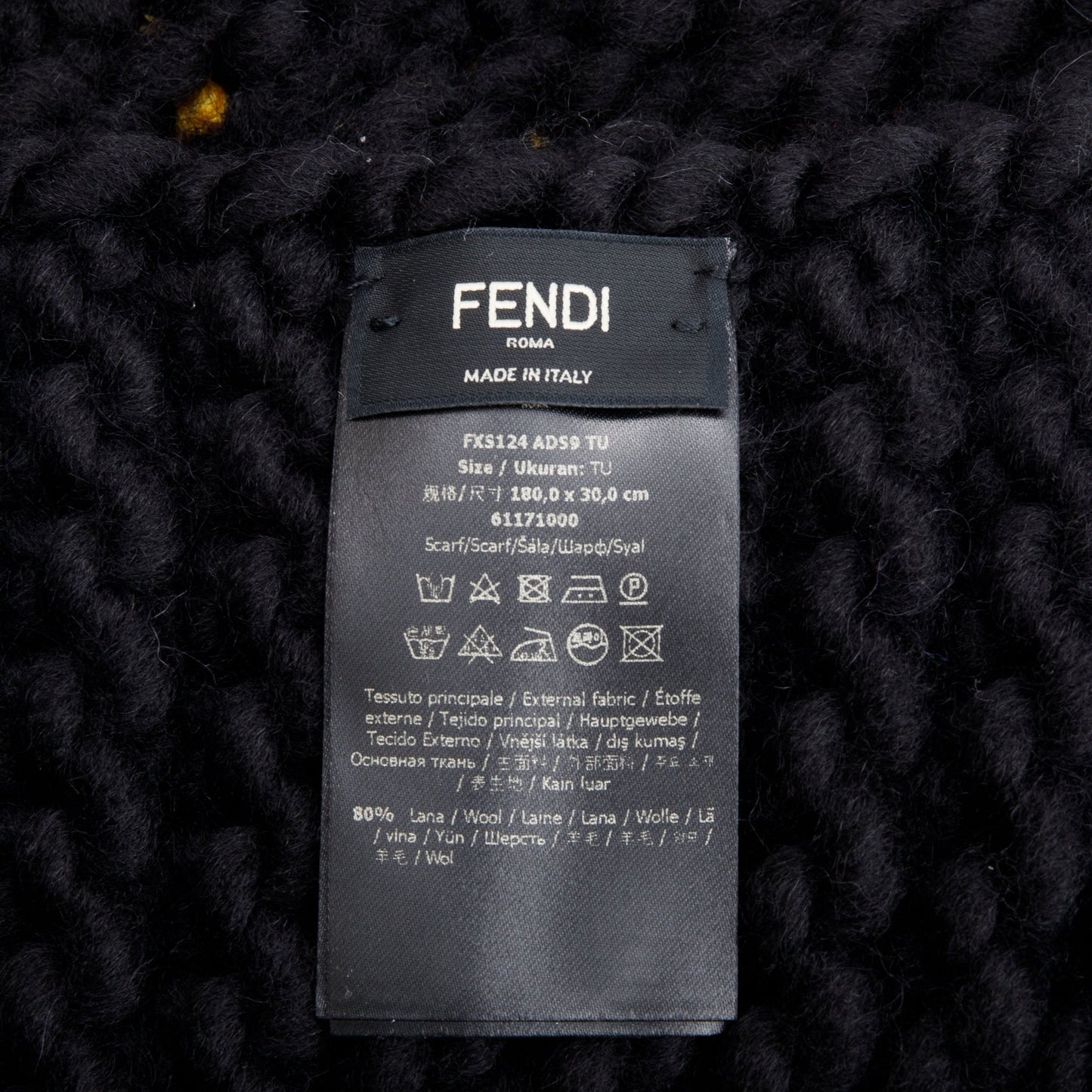 Fendi Black Wool Fendi Roma Logo Scarf