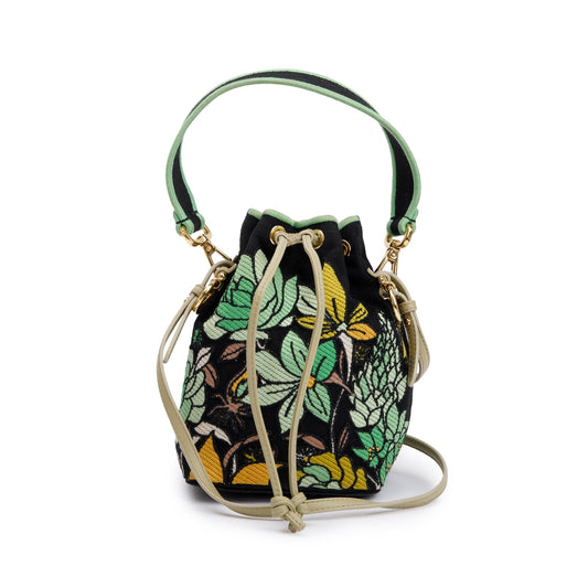 Fendi Black/Green Floral Embroidered Canvas Psychedelic Mini Mon Tresor Bucket Bag