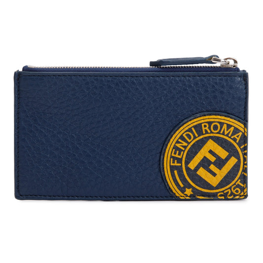 Fendi Blue Leather Zipped Card Case