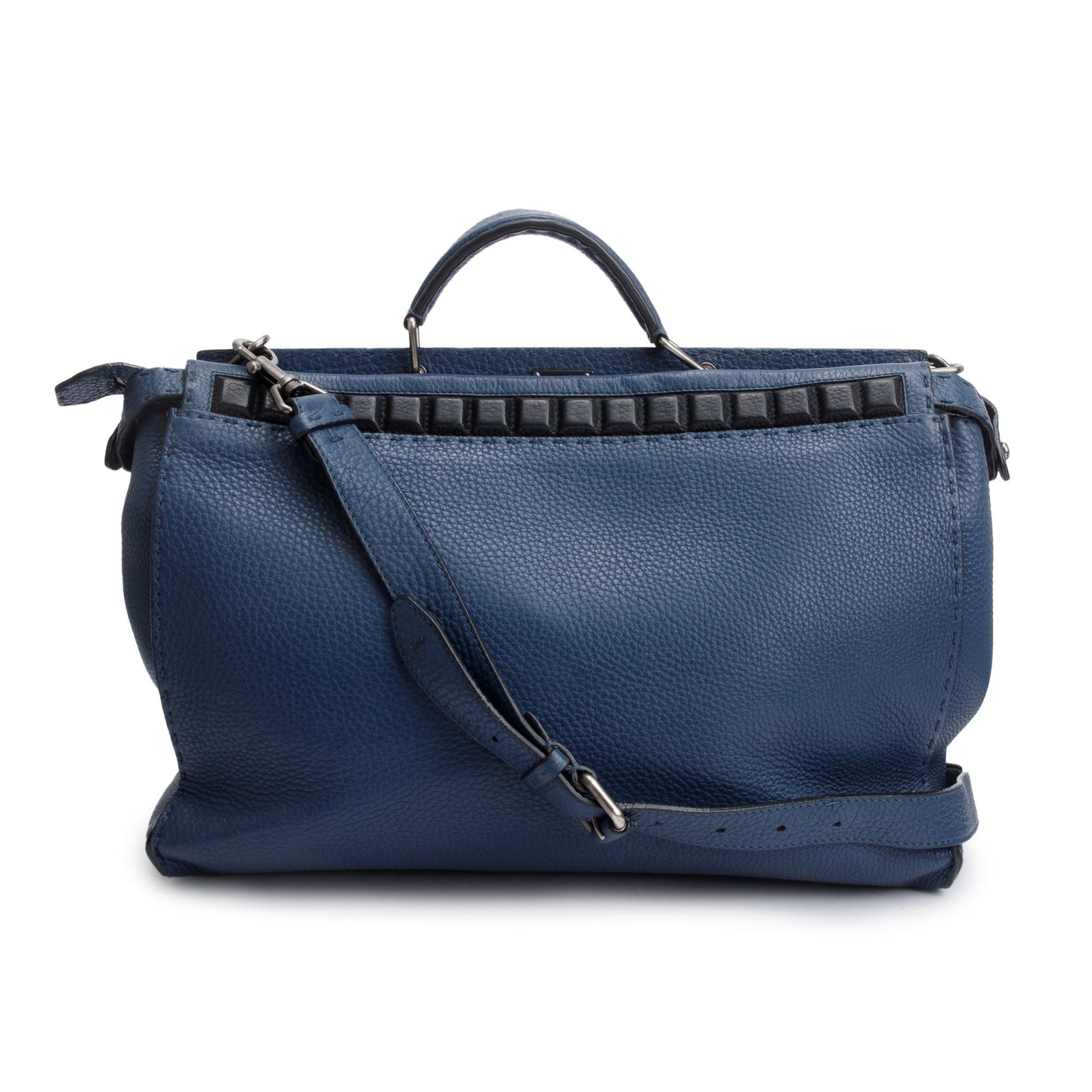 Fendi Blue Selleria Leather Studded XL Peekaboo Bag