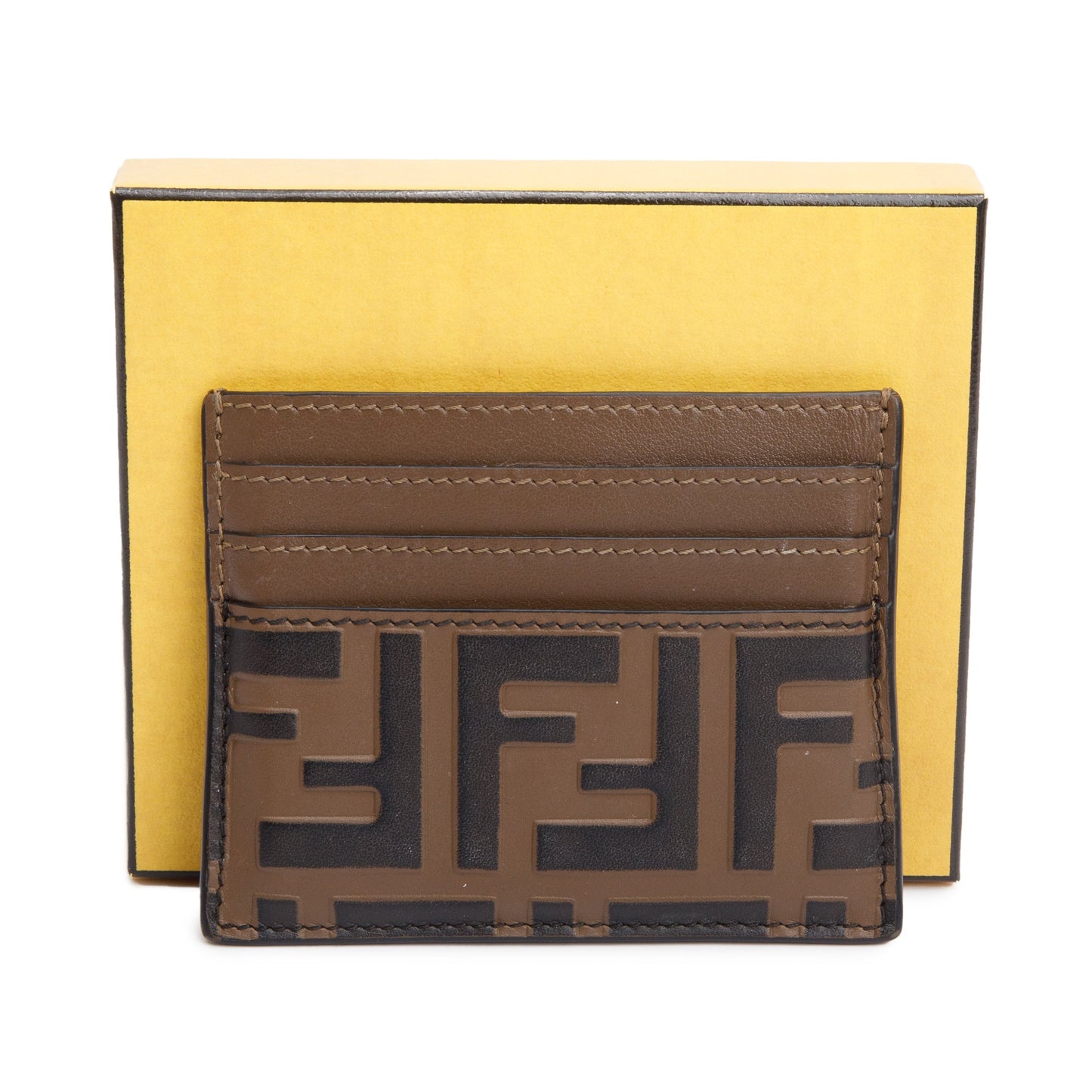 Fendi Brown & Black Vitello Soft FF Embossed Leather Card Holder